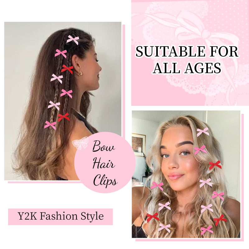 CAVETEE Bow Hair Clips for Girls, Small Cute Mini Hair Bows Kawaii Braiding Barrettes Women and Girls' Ribbon Bowknots Hair Accessories (Hot Pink Pink Red) - Image 3